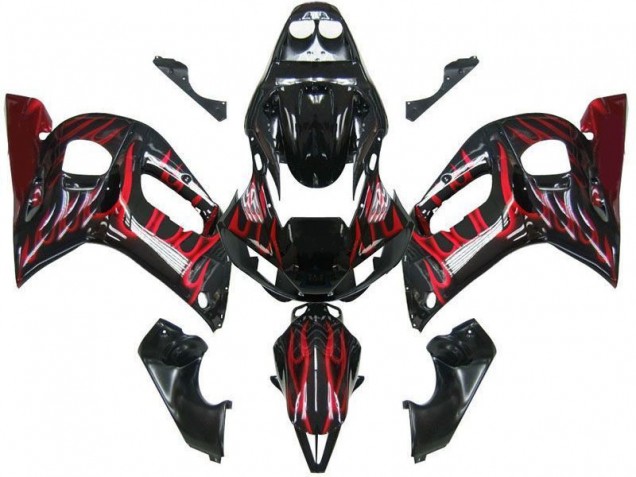 Yamaha R6 1998-2002 Verkleidungen - Schwarz rote Flamme Verkauf Yamaha R6 1998-2002 Verkleidungen - Schwarz rote Flamme Verkauf