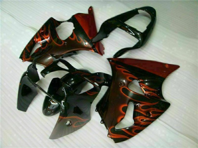 Kawasaki ZX6R 2000-2002 Verkleidungen - Schwarz rote Flamme Verkauf