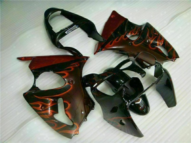 Kawasaki ZX6R 2000-2002 Verkleidungen - Schwarz rote Flamme Verkauf