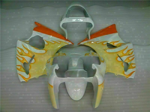 Kawasaki ZX6R 2000-2002 Verkleidungen - Weiß Gelb Flamme Verkauf
