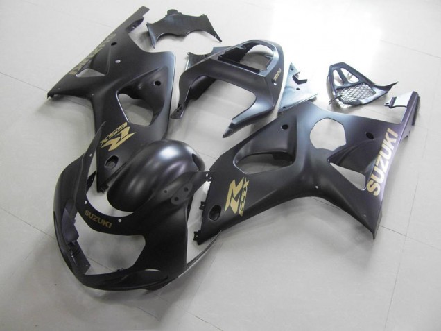 Suzuki GSXR 1000 K1 2000-2002 Verkleidungen - Ganz Matt Schwarz mit goldenem Aufkleber Verkauf Suzuki GSXR 1000 K1 2000-2002 Verkleidungen - Ganz Matt Schwarz mit goldenem Aufkleber Verkauf