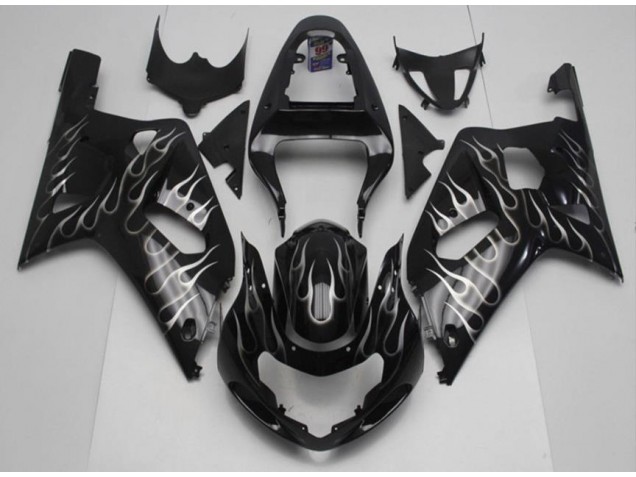 Suzuki GSXR 600 / 750 K1 K2 K3 2001-2003 Verkleidungen - Schwarze Weiße Flamme Verkauf