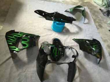 Kawasaki ZX9R 2002-2003 Verkleidungen - Glänzend Schwarze Grüne Flamme Verkauf