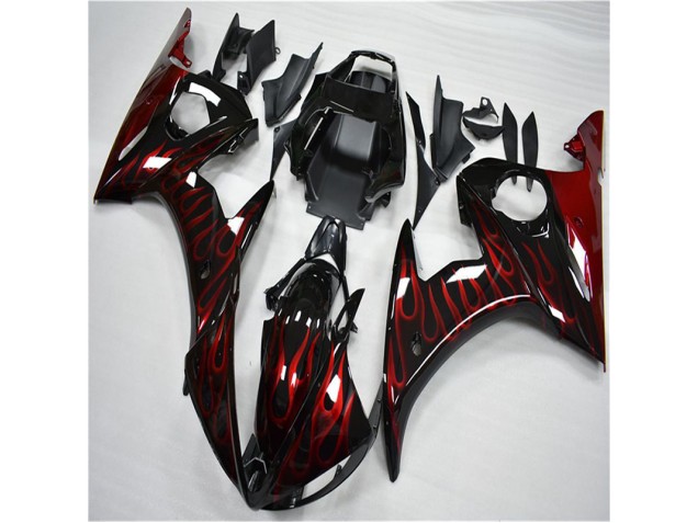 Yamaha R6 2003-2005 Verkleidungen - Schwarz rote Flamme Verkauf Yamaha R6 2003-2005 Verkleidungen - Schwarz rote Flamme Verkauf