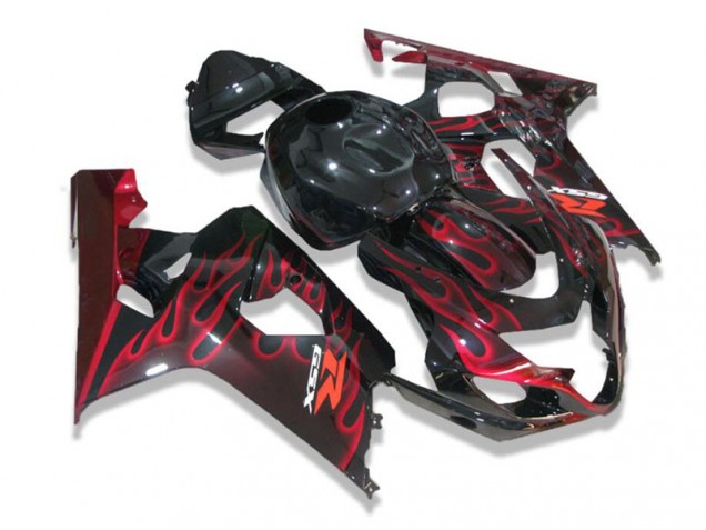 Suzuki GSXR 600 / 750 K4 2004-2005 Verkleidungen - Schwarz rote Flammen Verkauf
