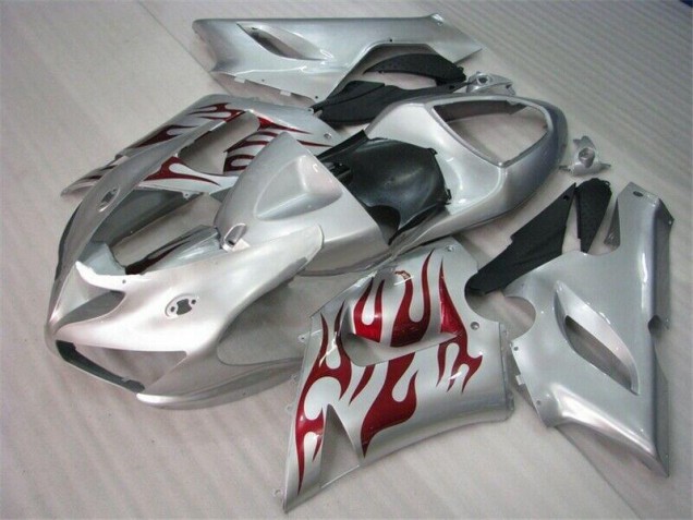 Kawasaki ZX6R 2005-2006 Verkleidungen - Silber Rot Flammen Verkauf