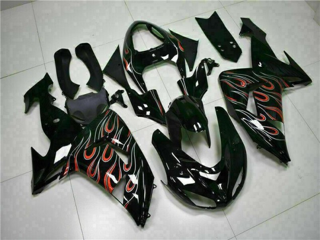 Kawasaki ZX10R 2006-2007 Verkleidung - Schwarz rote Flamme Verkauf Kawasaki ZX10R 2006-2007 Verkleidung - Schwarz rote Flamme Verkauf