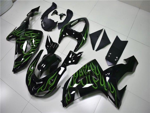 Kawasaki ZX10R 2006-2007 Verkleidungen - Schwarze Grüne Flamme Verkauf Kawasaki ZX10R 2006-2007 Verkleidungen - Schwarze Grüne Flamme Verkauf