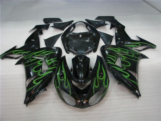 Kawasaki ZX10R 2006-2007 Verkleidungen - Schwarze Grüne Flamme Verkauf Kawasaki ZX10R 2006-2007 Verkleidungen - Schwarze Grüne Flamme Verkauf