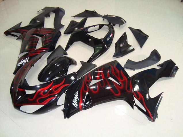 Kawasaki ZX10R 2006-2007 Verkleidungen - Schwarz rote Flamme Verkauf Kawasaki ZX10R 2006-2007 Verkleidungen - Schwarz rote Flamme Verkauf