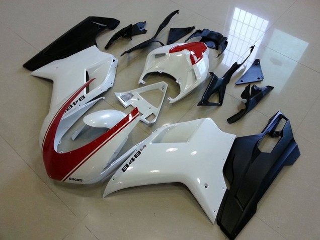 Ducati 848 1098 1198 2007-2014 Verkleidungen - Matt Schwarz Weiß mit rotem Streifen Verkauf