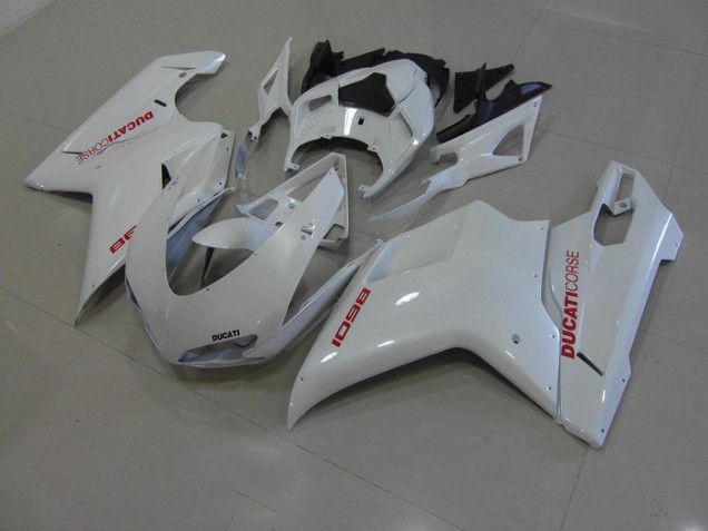 Ducati 848 1098 1198 2007-2014 Verkleidungen - Perl Weiß mit roten Aufklebern Verkauf