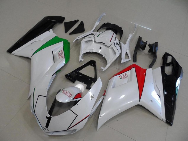 Ducati 848 1098 1198 2007-2014 Verkleidungen - Perl Weiß mit italienischer Flagge Verkauf Ducati 848 1098 1198 2007-2014 Verkleidungen - Perl Weiß mit italienischer Flagge Verkauf
