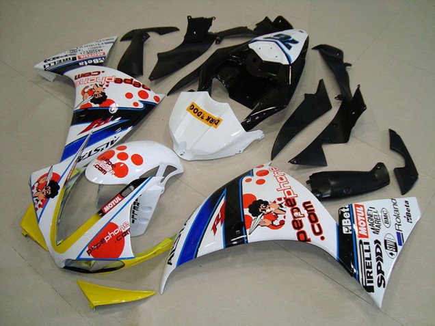 Yamaha R1 2009-2011 Verkleidungen - Weiß Schwarz Pepe Phone Verkauf Yamaha R1 2009-2011 Verkleidungen - Weiß Schwarz Pepe Phone Verkauf